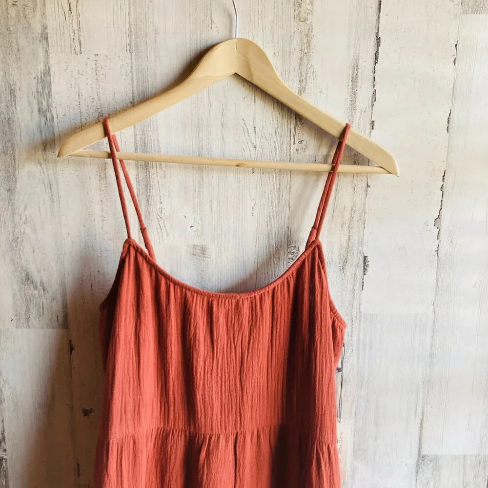 NWT $65 Nine Britton Gauze Maxi Dress Tiered Rust PM Brick Orange-Brown - Picture 2 of 10